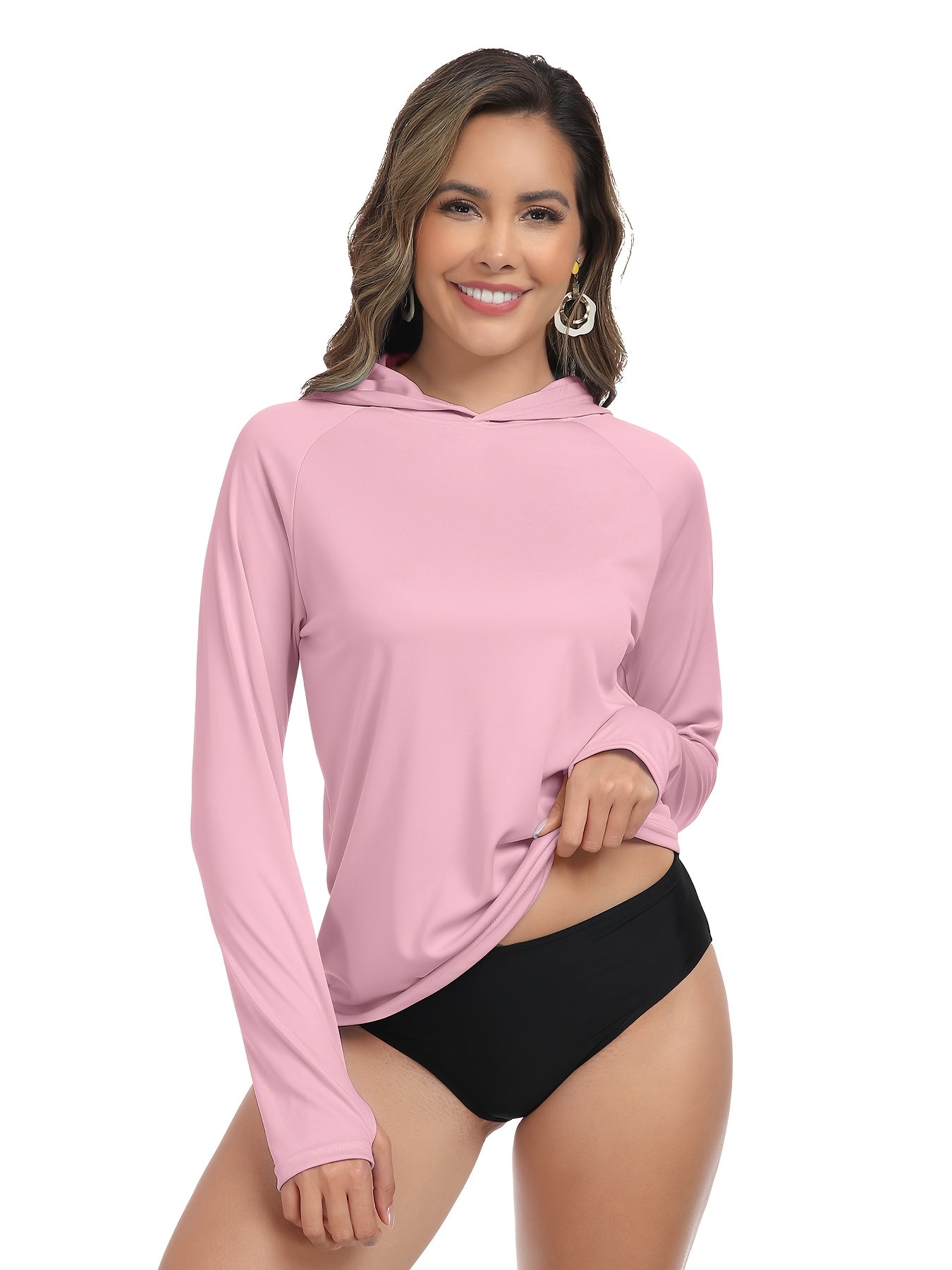 4 Pack Women'S Hoodie | Long Sleeve Fishing Shirts Lightweight Rash Guards, Crew Neck, Solid Color, Slight Stretch Fabric