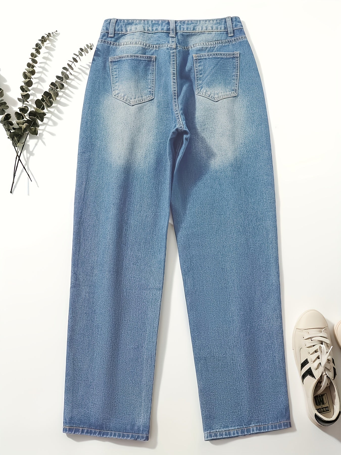 [Plus Size Denim Pants] Women's Plus Size Denim Clothing Multi-Breasted Casual Loose Autumn And Winter Straight Pants