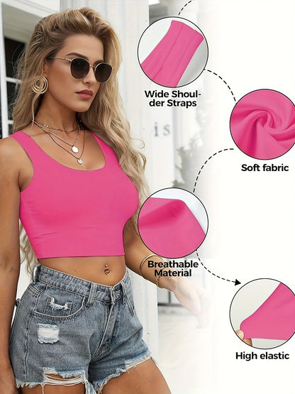 Set of 3-4 Women'S Tank Tops, Featuring a U-Neck Design, Sleeveless Style, And Cropped Racerback, Perfect for And Casual Outings