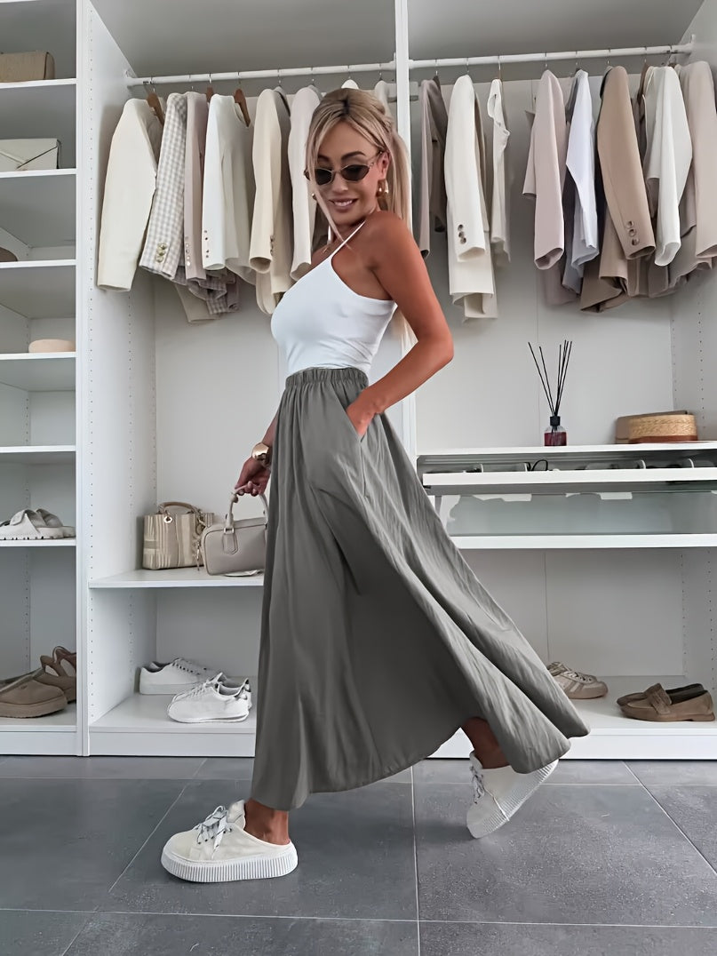 Women'S Elegant Light Blue Maxi Skirt - Loose Fit, High-Waisted, Polyester, Perfect for Spring/Summer, Casual Style, Casual Summer Skirt | Loose Fit Skirt | Polyester Fabric