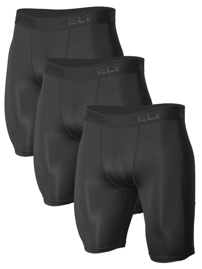 3pcs PRO Men's Athletic Boxer Briefs - Moisture-Wicking Quick-Dry Polyester, Stretchy Breathable Fabric with Side Pockets & Crotch Protection for Running, Gym, Fitness - Black, Running Gear, Sporty Style, Durable Construction, Sports Underwear, Active Men