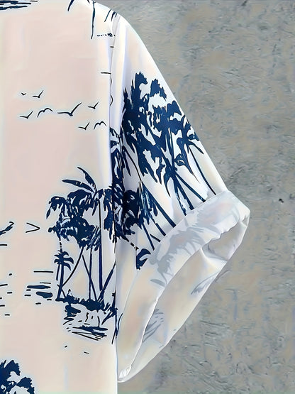 3pcs Men's Tropical Floral & Palm Tree Print Short Sleeve Shirts - Casual, Comfortable Summer Button-Up Dress Shirts in Black, White, & Beige - Perfect Gift for Him