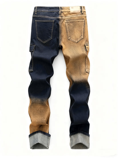 Y2K Street Style Versatile Jeans Mid-Rise Stretch Slim Fit Classic Five-Pocket Design, All-Season Wear, Gradient Multi-Pocket Jeans