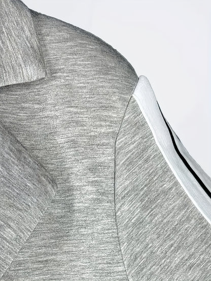 Fashion Elegant Women'S Blazer And Pants Set - Long Sleeve, Lapel Collar with Side Stripe Detail, Solid Color Casual Outfit for Spring And Fall, Flannel, Suit