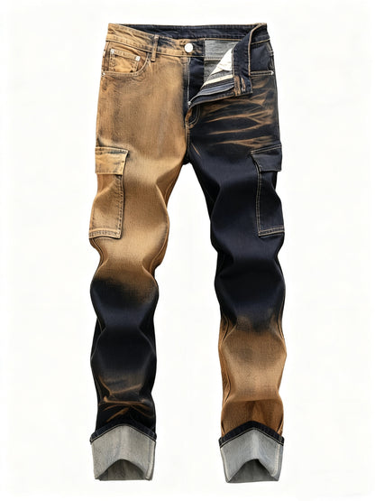 Y2K Street Style Versatile Jeans Mid-Rise Stretch Slim Fit Classic Five-Pocket Design, All-Season Wear, Gradient Multi-Pocket Jeans