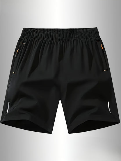 3 PCS Men's Stylish Athletic Shorts, Black Drawstring Design, Zipper Pockets, （Includes wristband）Ideal for Summer Workouts and Outdoor Activities, Plus Size Shorts
