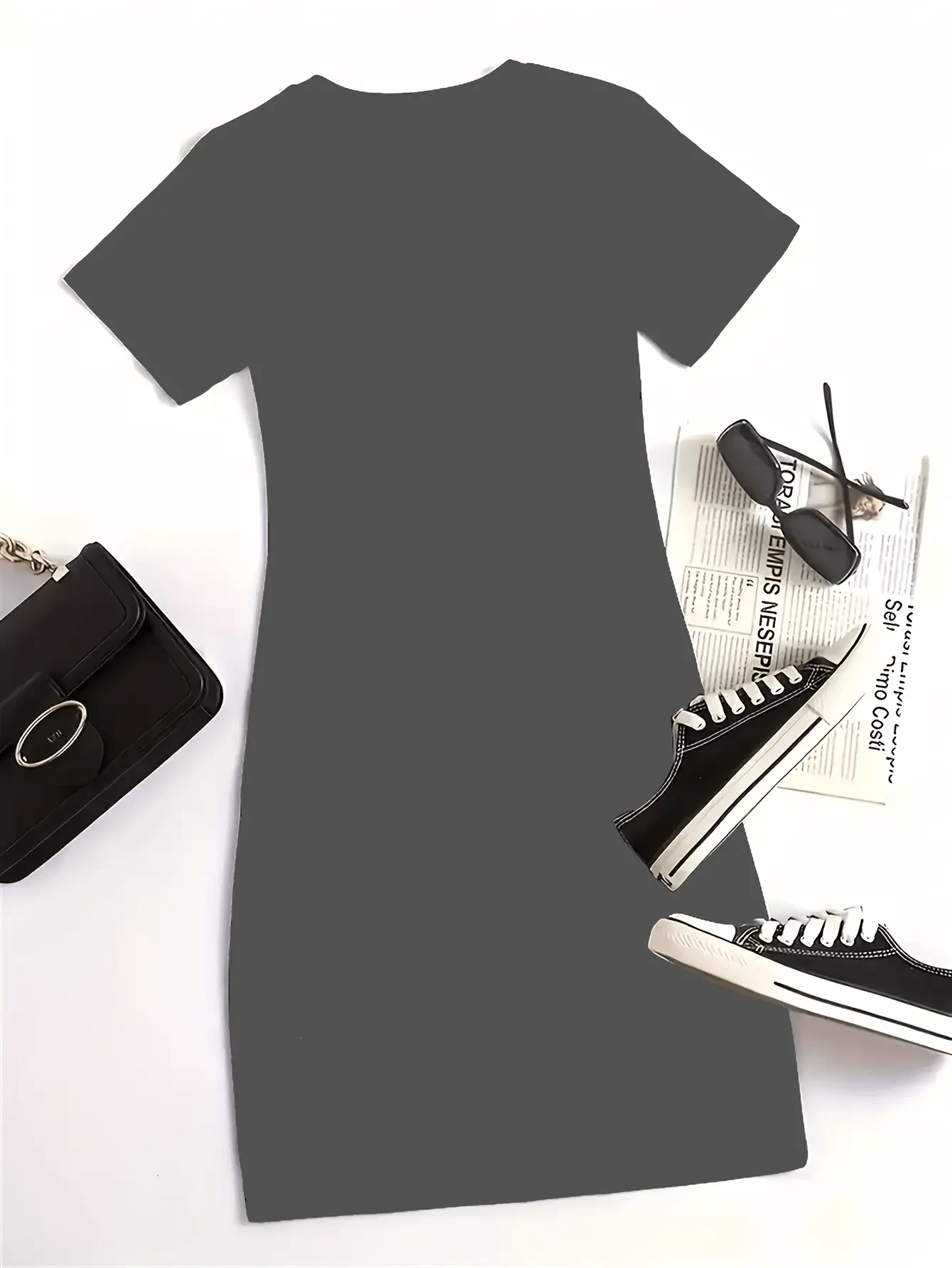 Overseas Heat-transfer Print, Simple Casual Style Blessed Printed Letter Dress| An Ideal Choice for Valentine's Day and Other Holidays, the 2024 New Summer Women's Loose, Comfortable, Versatile Short-sleeve T-shirt Dress Is Suitable for Commuting, Ho
