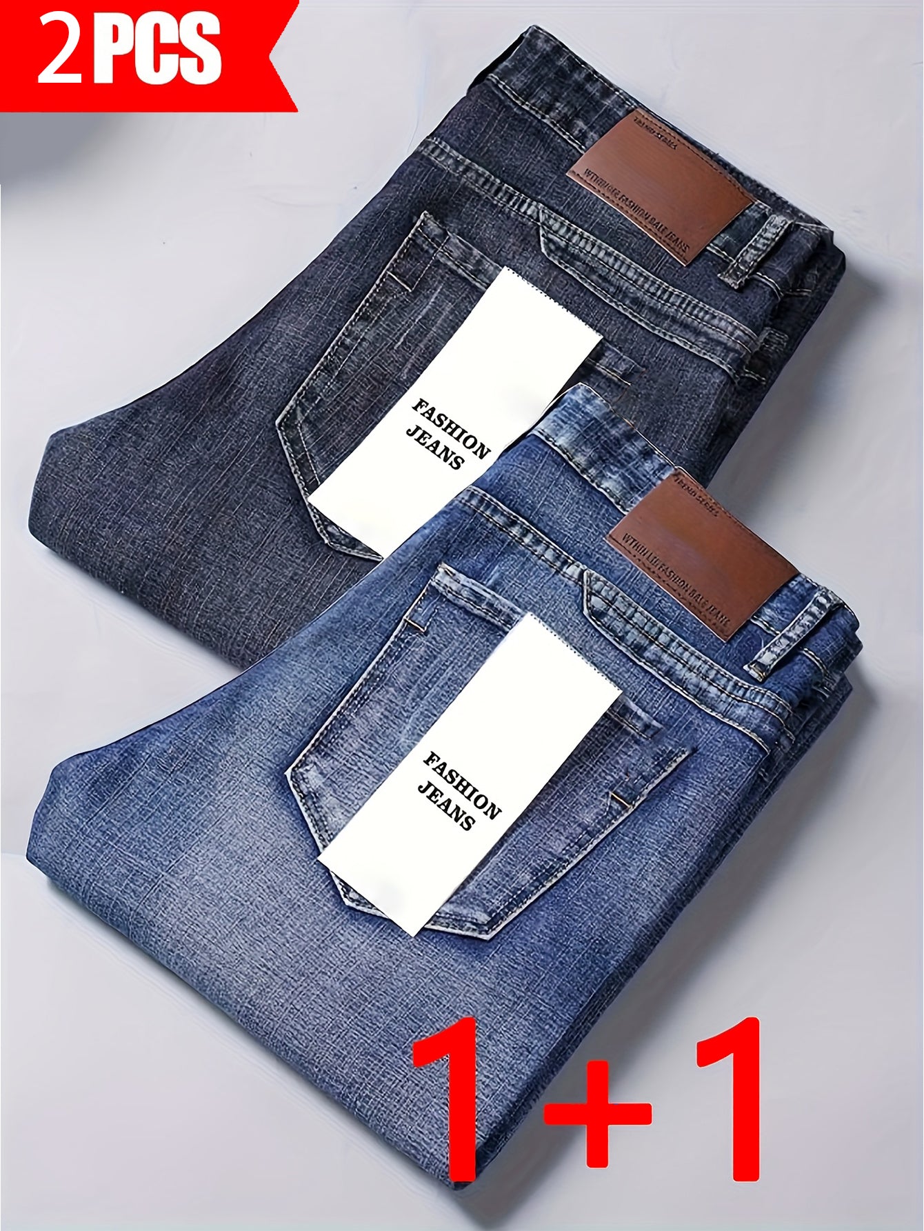 Two-Piece Men's Jeans Set Seasonless Fashion Men's Classic Jeans Comfortable Stretch Straight-Leg Pants Suitable for Casual Business Wear, Everyday Leisure Outfits, and Travel Essentials