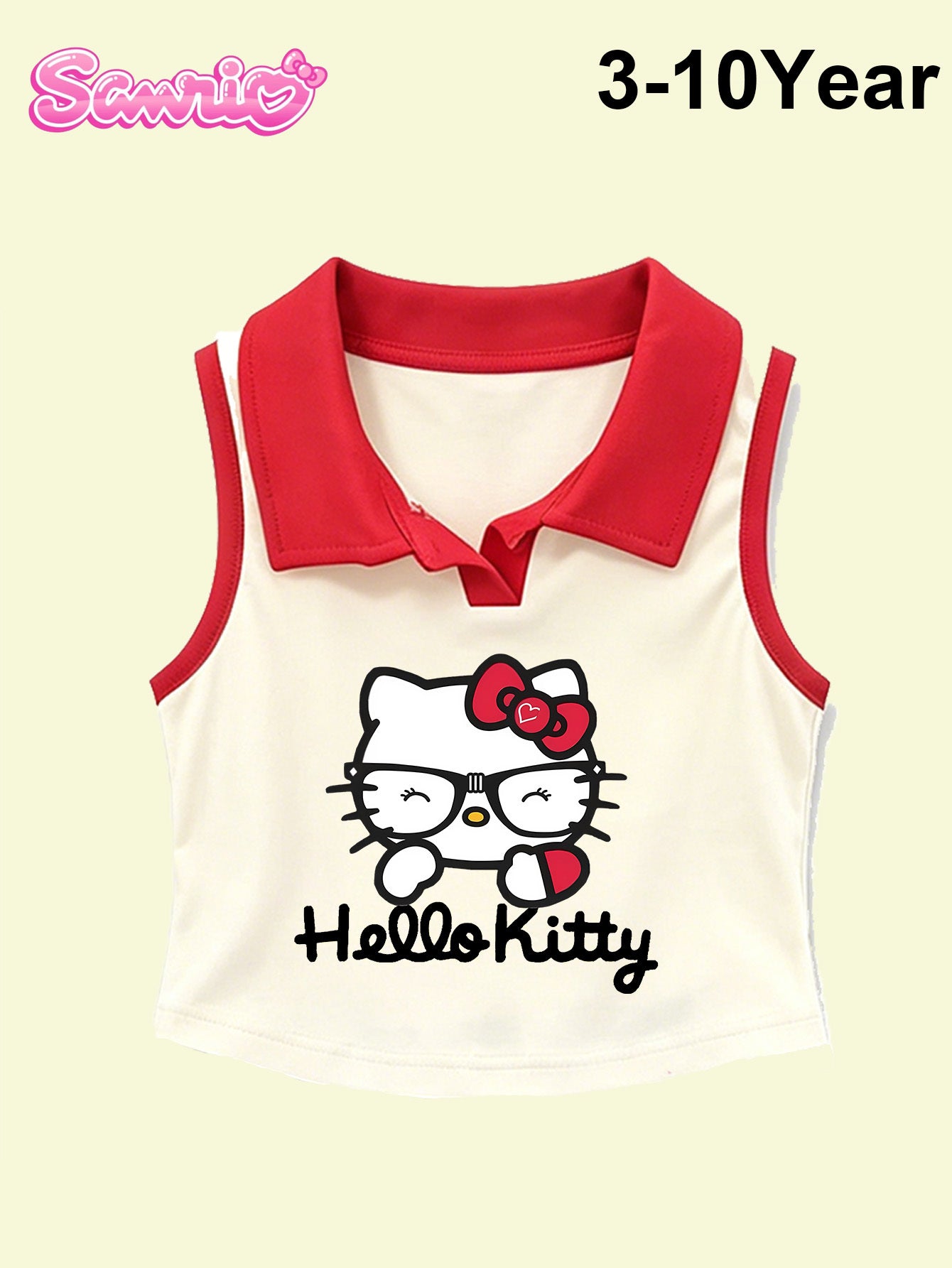 Sanrio Girls' Summer Two-Piece Set Featuring Hello Kitty Kuromi Cinnamoroll Printed, Collared Tank Top And Denim Short Pants, Cute Casual Style for Spring And Summer, Great for Daily Streetwear, Back to School Party Daily Outfit, for Outdoor