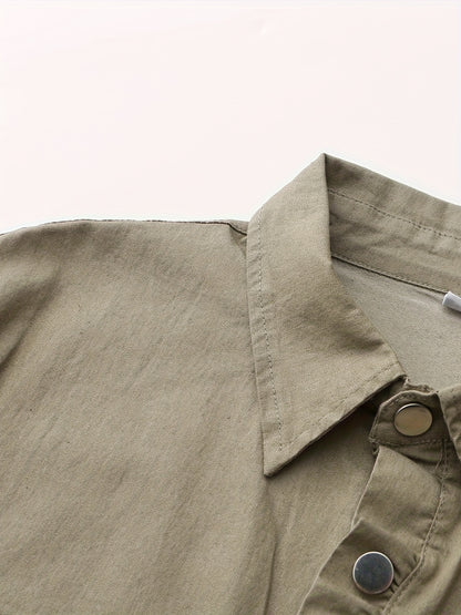 Solid Color Long Sleeve Button Up Retro Style Flap Pocket Denim Shirts Top, Women's Denim Jeans & Clothing