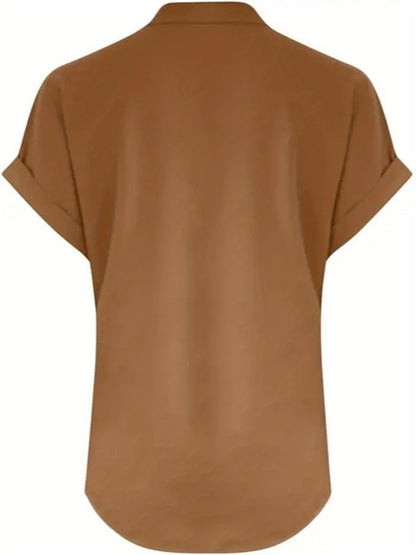 ZOELNIC Women's V-Neck Button-Front Placket T-Shirts - Short Sleeve Casual Summer Tops, Breathable Daily Wear Shirts Suitable for Spring/Summer, Solid Color Casual Wear, Machine Washable (No)
