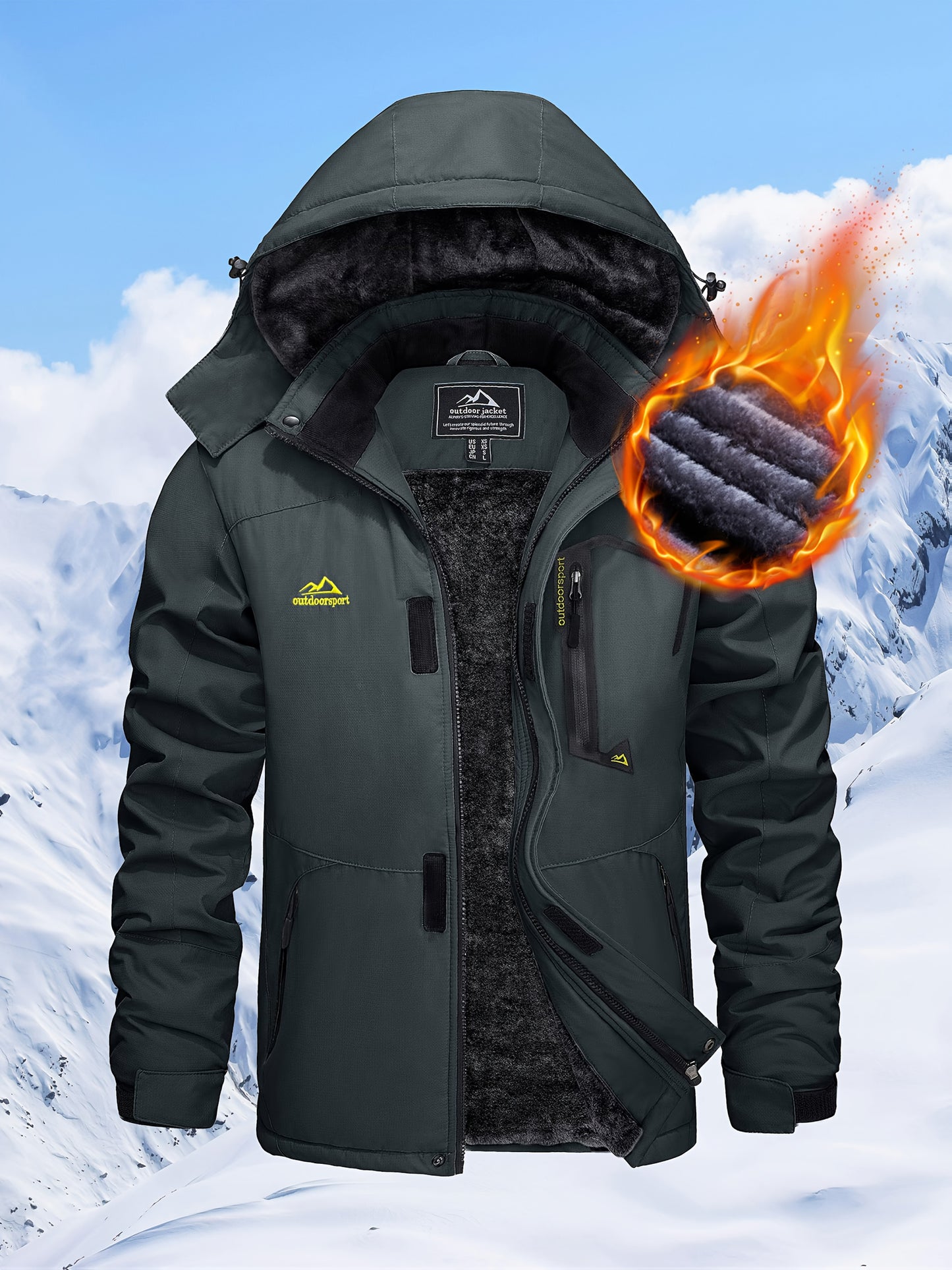 Men'S Winter Ski Jackets Warm Fleece Lined Coats Waterproof Windproof Hooded Thermal Outdoor Parka Thick Sport Hiking Jogging Camping Fishing Climbing Traveling Skiing Snowboarding Casual Windbreaker