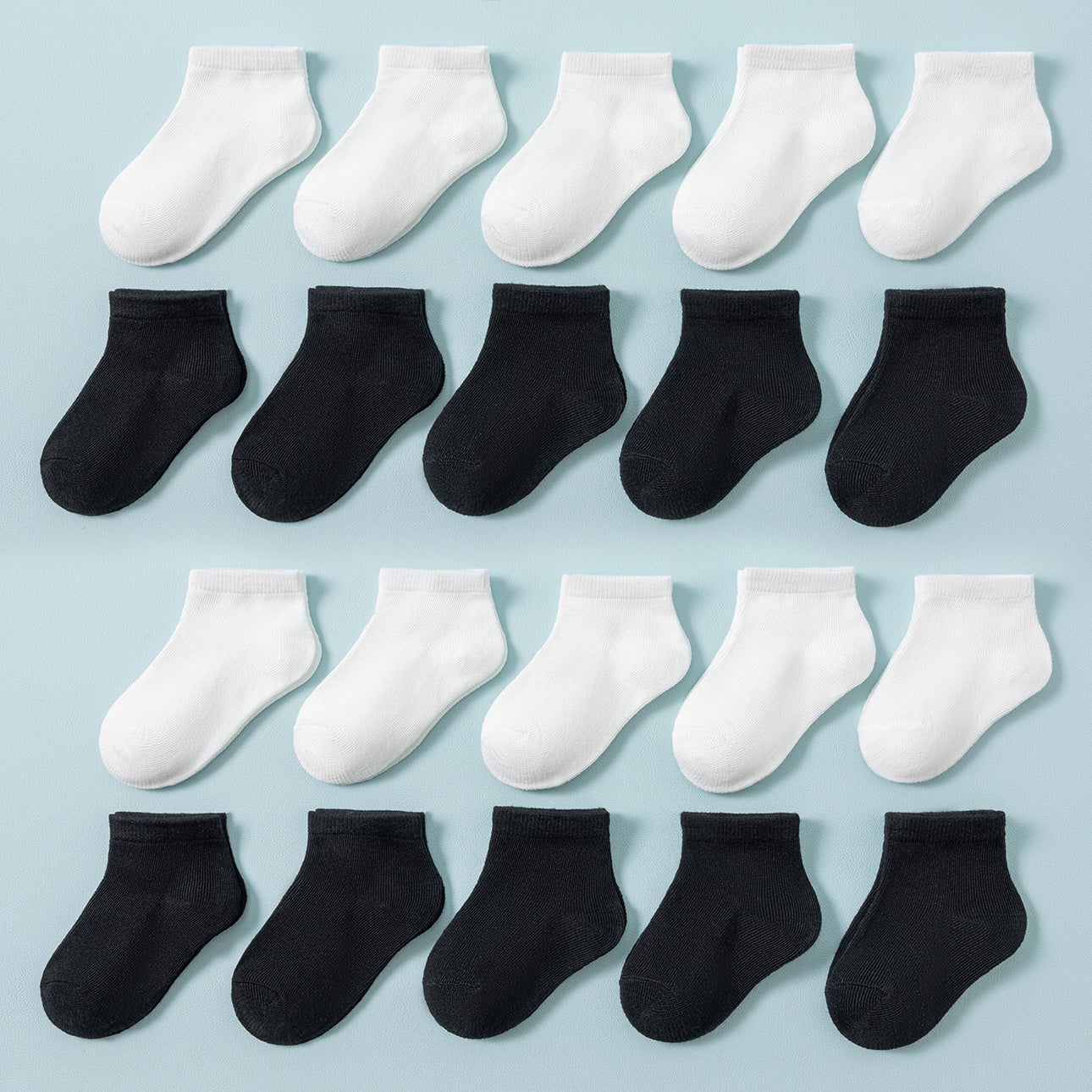 20 Pairs Boys & Girls Baby Socks - White & Black Short Mid-Calf Socks, Breathable All-Season Kids Sock Set with - Elastic Opening, Soft Casual Playwear Suitable for Boys & Girls 0-12 Years (20 Socks)