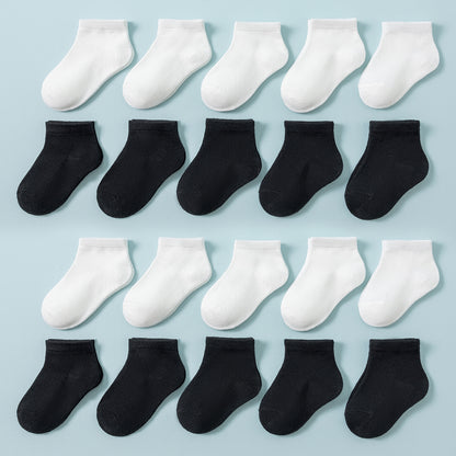 20 Pairs Boys & Girls Baby Socks - White & Black Short Mid-Calf Socks, Breathable All-Season Kids Sock Set with - Elastic Opening, Soft Casual Playwear Suitable for Boys & Girls 0-12 Years (20 Socks)
