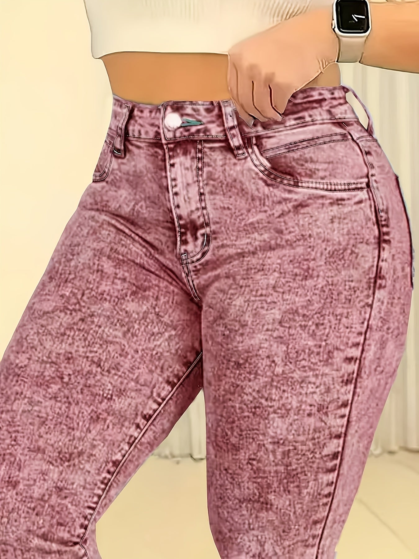 Ladies' Fashionable Washed Light Blue Tight Elastic Slim Fit Lifting Buttocks Casual And Simple Small Leg Jeans