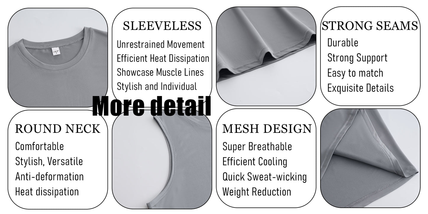 5pcs Men's Quick-Dry Sleeveless Athletic Vests - Breathable Moisture-Wicking Shirts, Solid Color Round Neck Gym Wear Suitable for Sports, Fitness, Outdoor Activities, Spring & Summer, Machine Washable Sleeveless