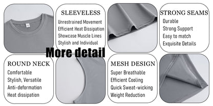 5pcs Men's Quick-Dry Sleeveless Athletic Vests - Breathable Moisture-Wicking Shirts, Solid Color Round Neck Gym Wear Suitable for Sports, Fitness, Outdoor Activities, Spring & Summer, Machine Washable Sleeveless