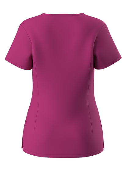 Women's Solid Two-piece Set - Elegant Short Sleeve V Neck Scrub Top & Drawstring Pants Outfits, Clothing