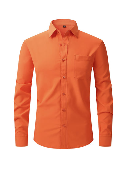 Men's Regular Fit Casual Button Shirts Long Sleeve Stretch Breathable Wrinkle Resistant Solid Work Weekend Wear