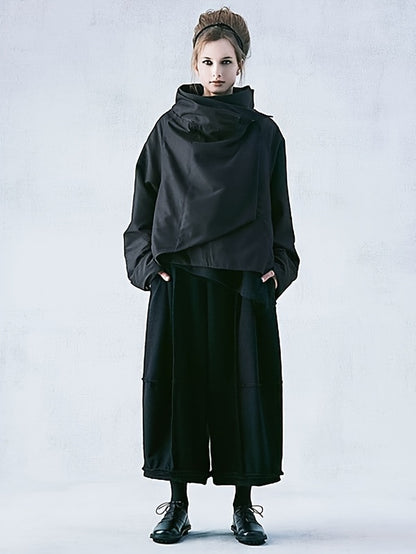 2024 Autumn/Winter New Women's Fashion Solid Color Stand Up Collar Long Sleeve Asymmetric Loose Casual Jacket Coat