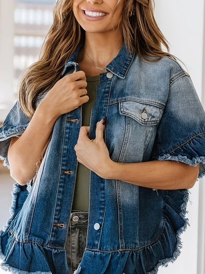 Designer Style Pleated Loose Cuffs And Loose Hem Denim Jacket