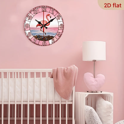 Pink Flamingo Beach Wall Clock - Silent Non-Ticking 10-Inch Design