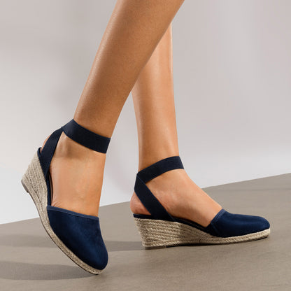 Women's Elastic Ankle Strap Espadrilles Wedge Sandals Closed Toe Platform For Women Ankle Strap Casual Comfortable Wedge Sandals Breathable And Comfortable, Suitable For Spring, Summer And Fall