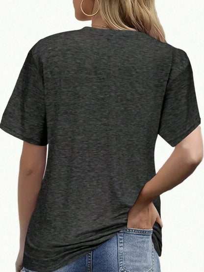 Plus Size, Plus Size Comfortable Short Sleeve Round Neck Top