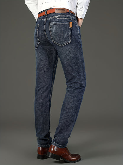 Men'S Classic Design Jeans, Semi-formal Stretch Jeans For Business