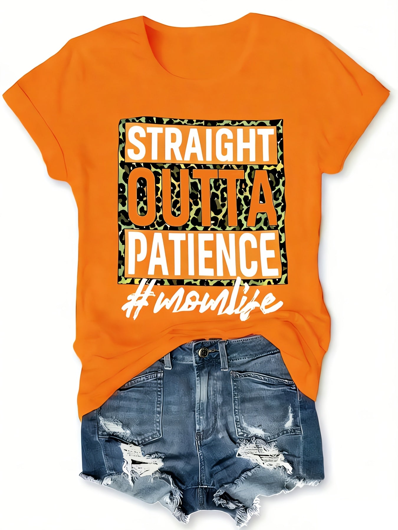 Women'S Casual T-Shirt, Printed with "Patience is Worn Out" Letter Pattern, Short Sleeve Round Neck Design, Suitable for All Seasons, Fabric, Fiber, - Fashionable and Comfortable Clothing