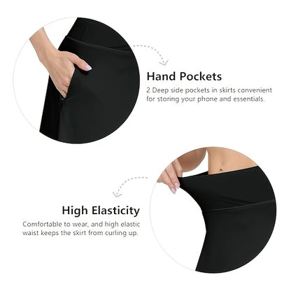 Scacto Women's Office-Ready Midi Skirt - Built-In Shorts, Hidden Drawstring, Zippered Pockets, Business Casual Faldas De Mujer Skorts for Women with Pockets Skorts for Women