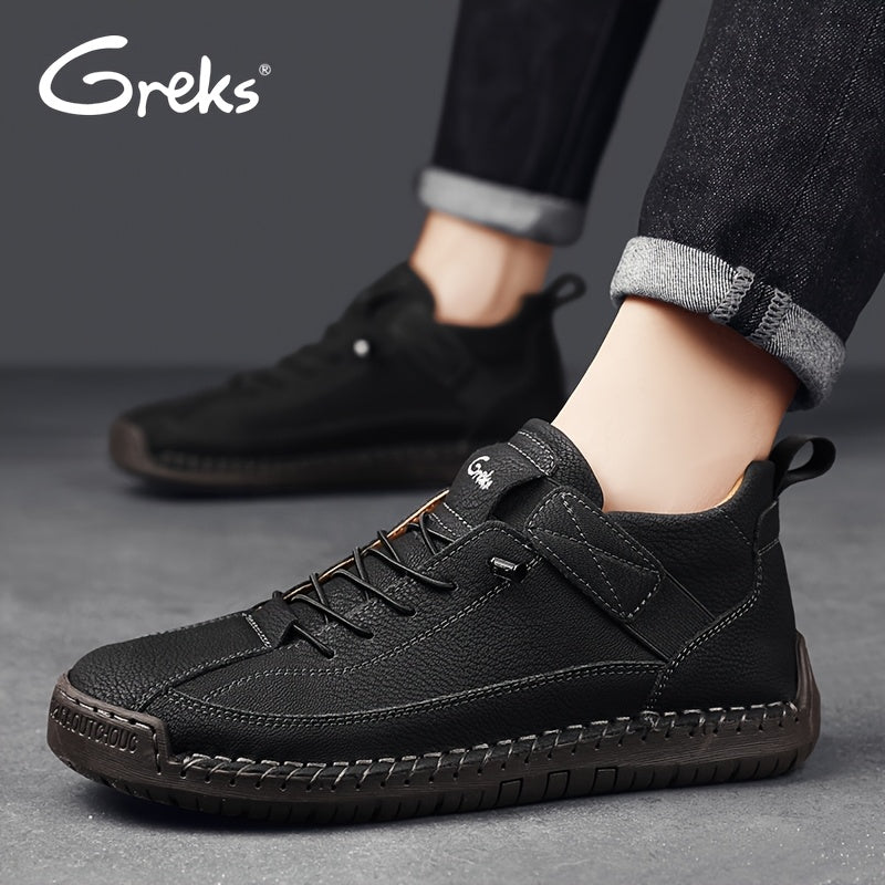 GREKS Men'S Mid-Top Casual Work Shoes, Handmade Stitching Retro Sneakers, Non-Slip Thick Sole Comfortable Walking Shoes for Daily Wear