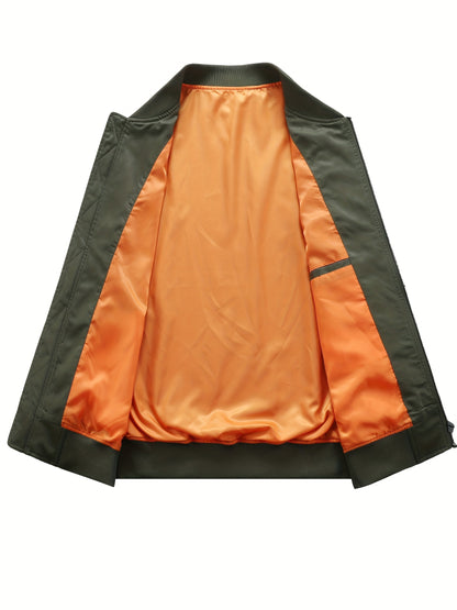 Men's Plus Size Windbreaker Jacket with Zip Closure And Baseball Collar, Casual Street Style, PLUS SIZE