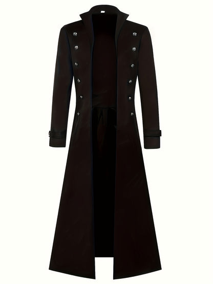 Men's Victorian Steampunk Gothic Long Black Jacket - Non-Stretch Durable Fabric, Stand Collar & Fine Pockets - Hand Wash Only for Cosplay, Themed Events, Retro Fashion - Must-Have for COS Lovers