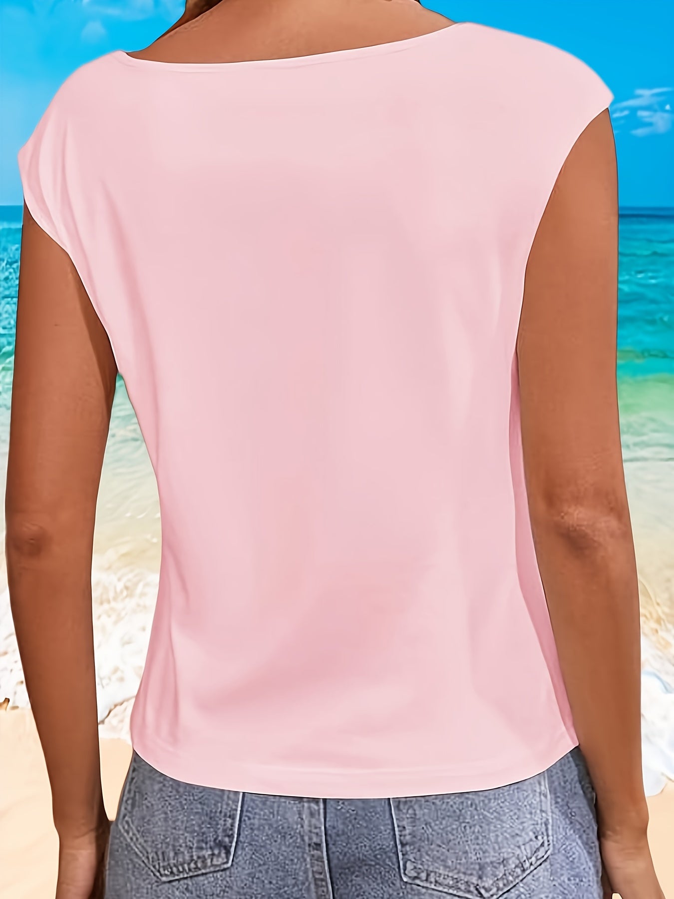 Casual Solid Color Basic Tee Shirts for Women with Cap Sleeves And a Scoop Neck