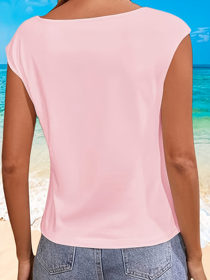 Casual Solid Color Basic Tee Shirts for Women with Cap Sleeves And a Scoop Neck