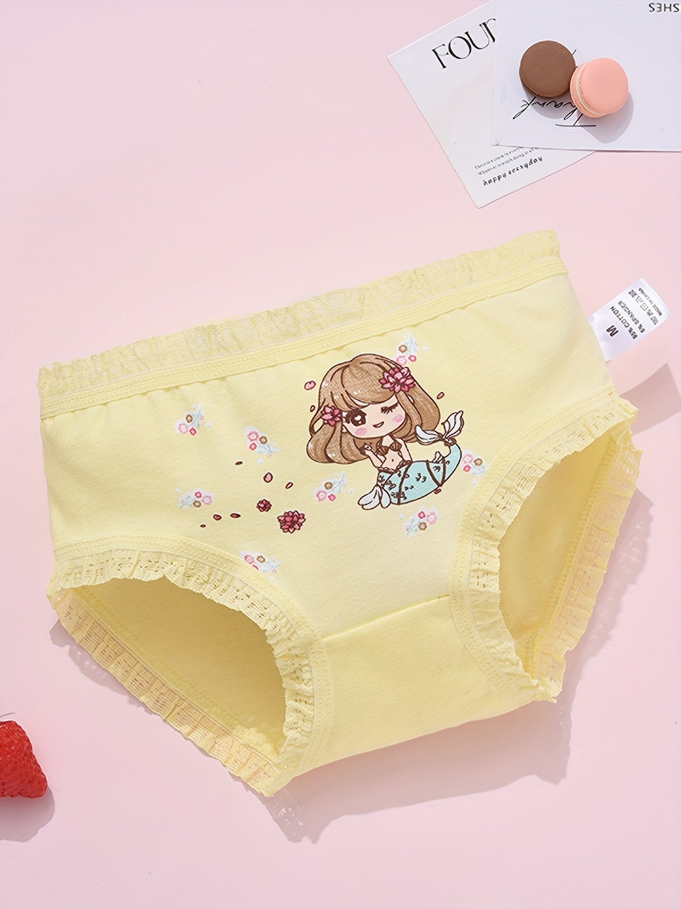 4pcs VIFINE Girls Mermaid Printed Underwear - 95% Cotton Soft Breathable Triangle Briefs with Cute Cartoon Mermaid Designs, Pastel Colors for Youngsters & Youngsters, All-Season Comfort