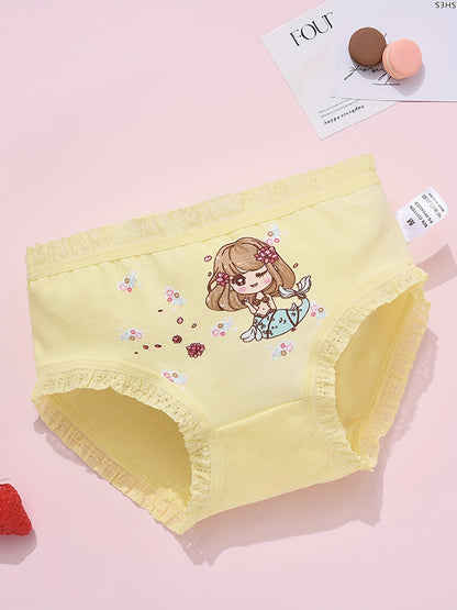 4pcs VIFINE Girls Mermaid Printed Underwear - 95% Cotton Soft Breathable Triangle Briefs with Cute Cartoon Mermaid Designs, Pastel Colors for Youngsters & Youngsters, All-Season Comfort