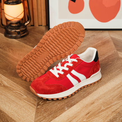 Women's Genuine Leather Chunky Lug Sole Lace Up Running Shoes Casual Designed Fashion Sporty Sneakers AA1127n