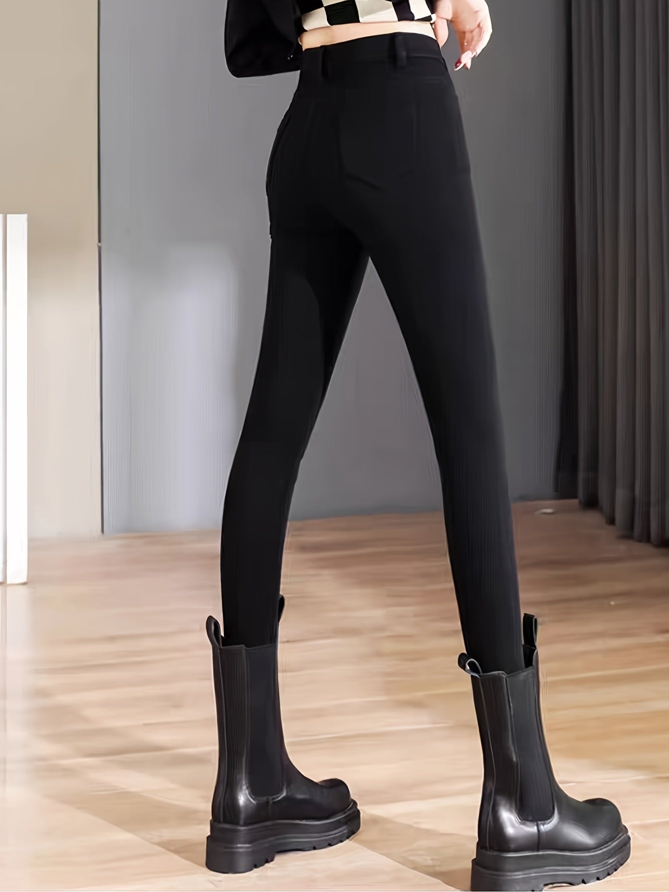 Women'S Fleece-Lined High-Waist Magic Pants - Stretchy, Warm Casual Trousers with Button Detail, Perfect for Fall/Winter