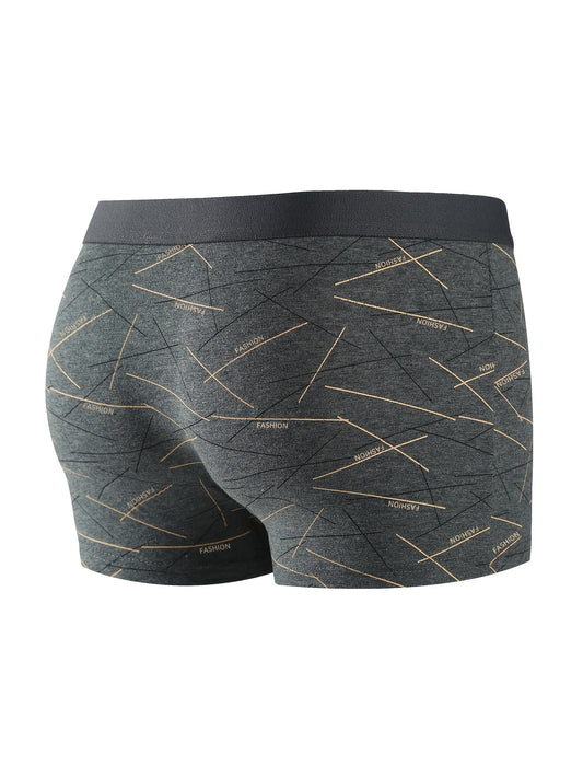 4pcs Men'S Boxer Briefs - Trendy Fashion Print, Breathable And Stretchy Polyester-Spandex Blend, Comfort Fit with Elastic Waistband, Assorted Colors