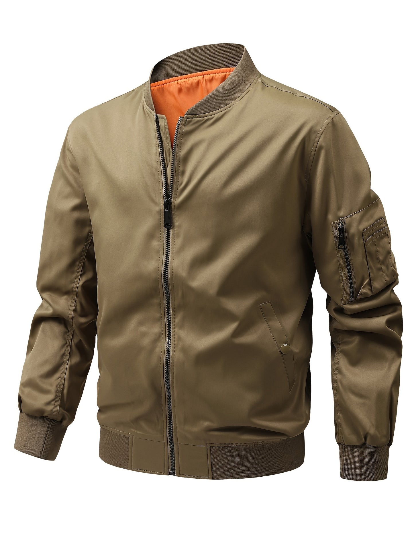 Men's Plus Size Windbreaker Jacket with Zip Closure And Baseball Collar, Casual Street Style, PLUS SIZE