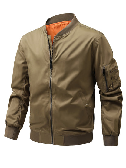 Men's Plus Size Windbreaker Jacket with Zip Closure And Baseball Collar, Casual Street Style, PLUS SIZE