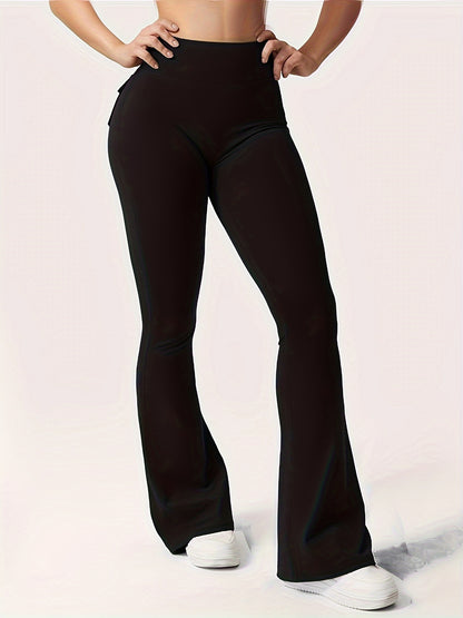 Women's Autumn Outfit 3pcs Set in Black, Gray, Green, and Black, Gray, Rose Red, Fashion Cargo Style Flared Pants, Women's Casual Flared Pants, High-Waisted Pocket Joggers, Cargo Style Peach Butt Pants, Quick-Dry Tummy Control Hip Lifting Long Flared