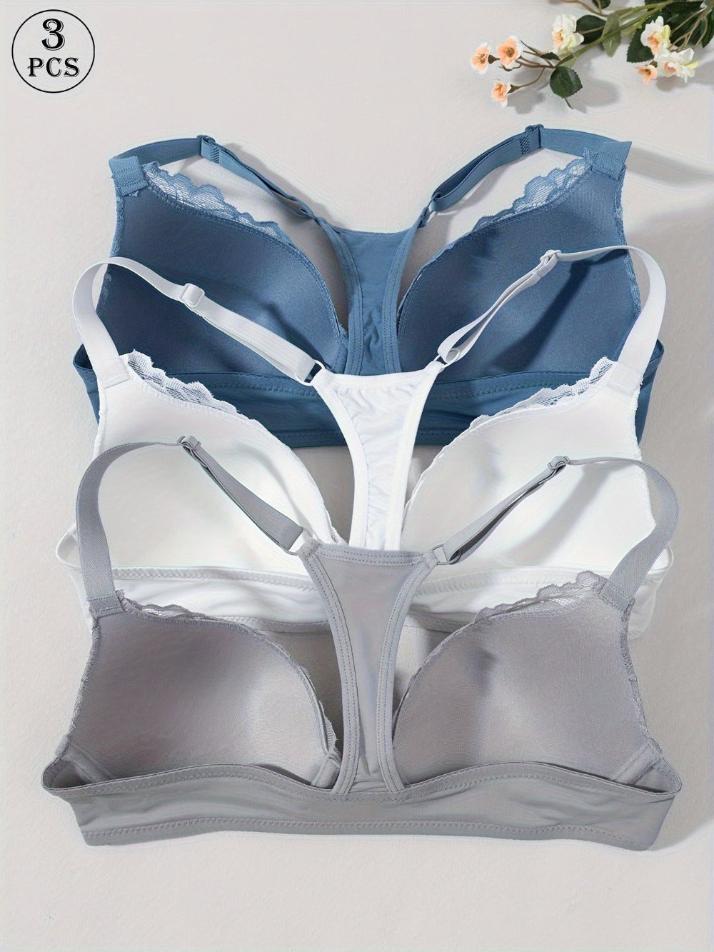 Women’s 3-Pack Front Closure Bra - Lace Detail Comfort - Style 1061