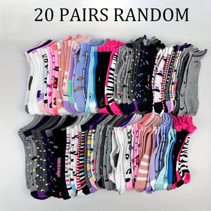 20 Pairs Random Pattern Socks, Easy And Breathable Low-Cut Ankle Socks, Women'S Stockings And Hosiery