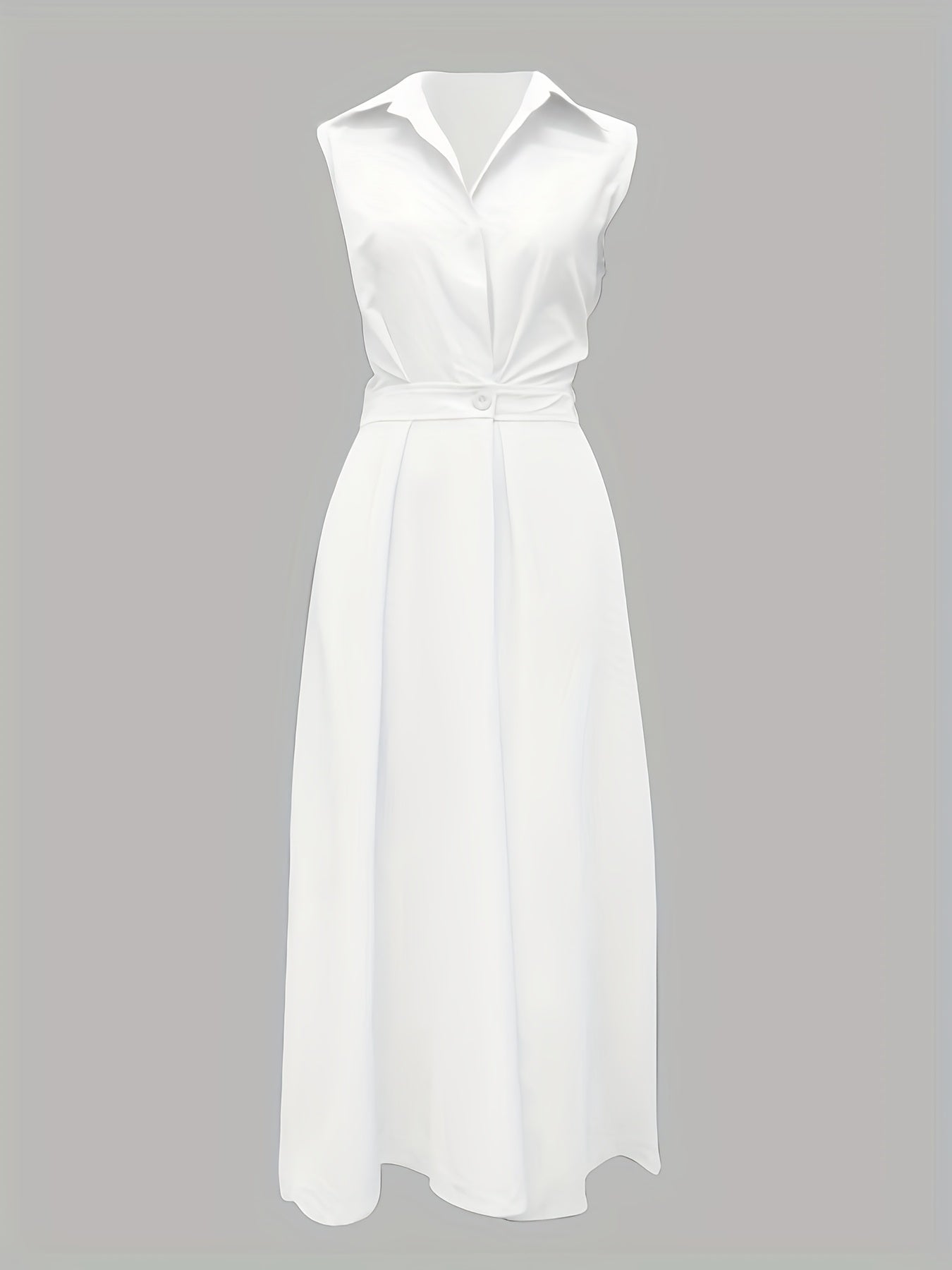 Sleeveless Solid Color Lapel Long Dresses Midi Dresses