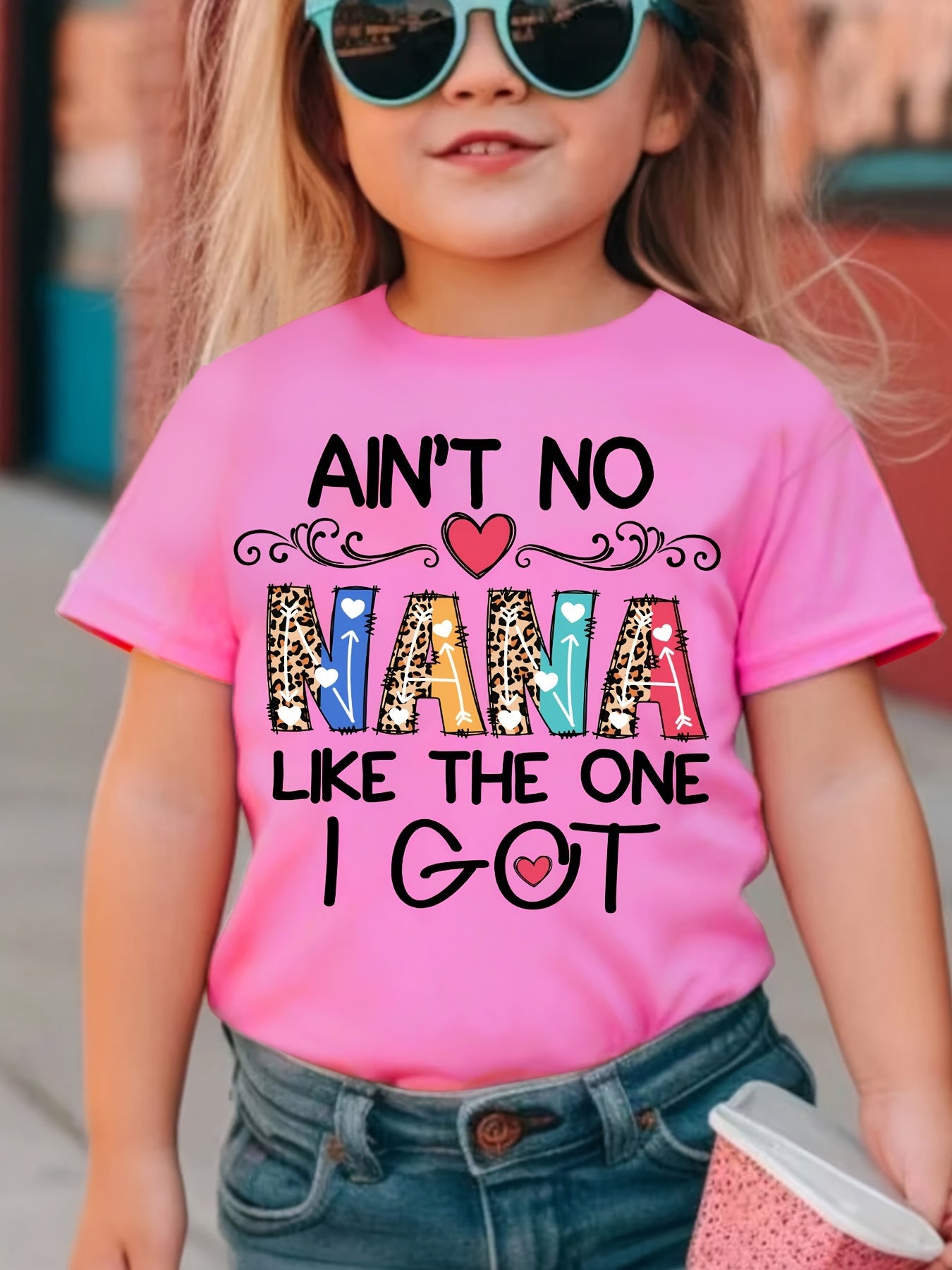 "Ain't No Nana I Got" Print 100% Cotton Oversized T-Shirt - Casual Summer Granddaughter-Nana Outfit, Loose Fit Round Neck Tee Suitable for Matching Outfits & Casual Attire