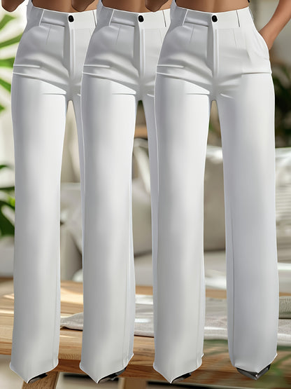 2pcs Set of Women'S Elegant Solid Color Slanted Pocket Straight Leg Pants, Suit Pants, Women'S Work Pants, Office Wear, Solid Color, Machine Washable
