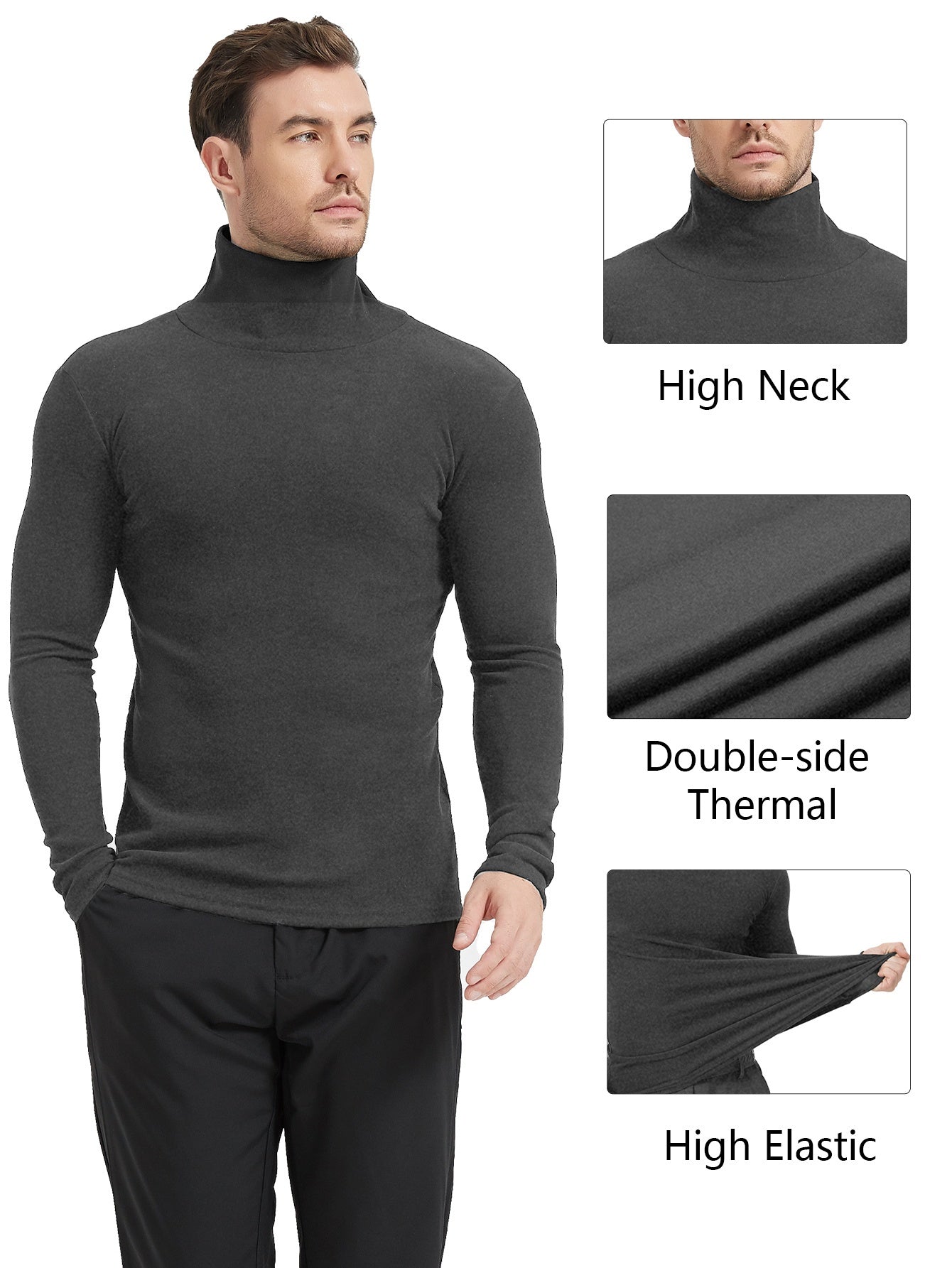 Men'S Thermal Turtleneck Compression Top - Warm Base Layer Long Sleeve Shirt for Cold Weather